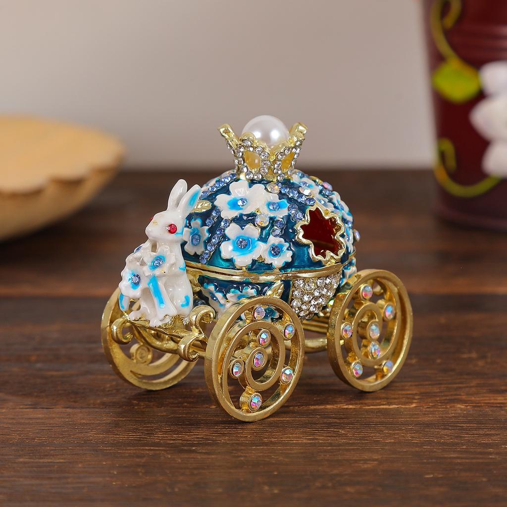 Retro Rabbit Carriage Jewelry Storage Box, Handmade Oil Dropper Pendant, Carriage Ring Box