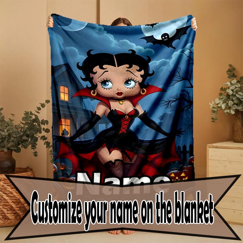Custom Name Personalized Betty Boop Print Blanket, Home Decor, Bedroom, Sofa, Camping, Couch, Gifts for Birthday Christmas