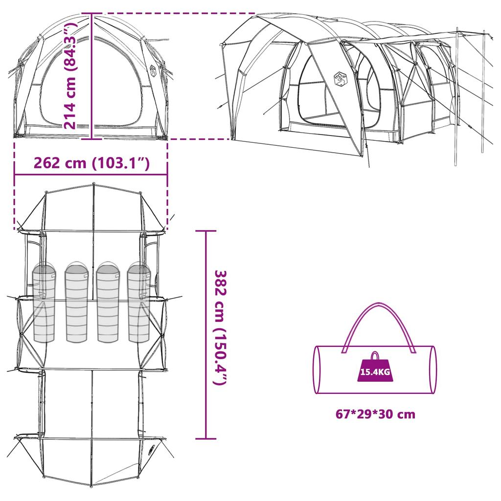 Tunnel Tent Green 382 x 262 x 214 cm