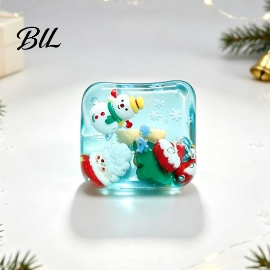 Stress Cube Sensory Toy Christmas Relief Toy, Clear Squeeze with 3D Snowman, Portable Relievers Santa Claus, Gingerbread, Xmas Tree, Hand Relaxation