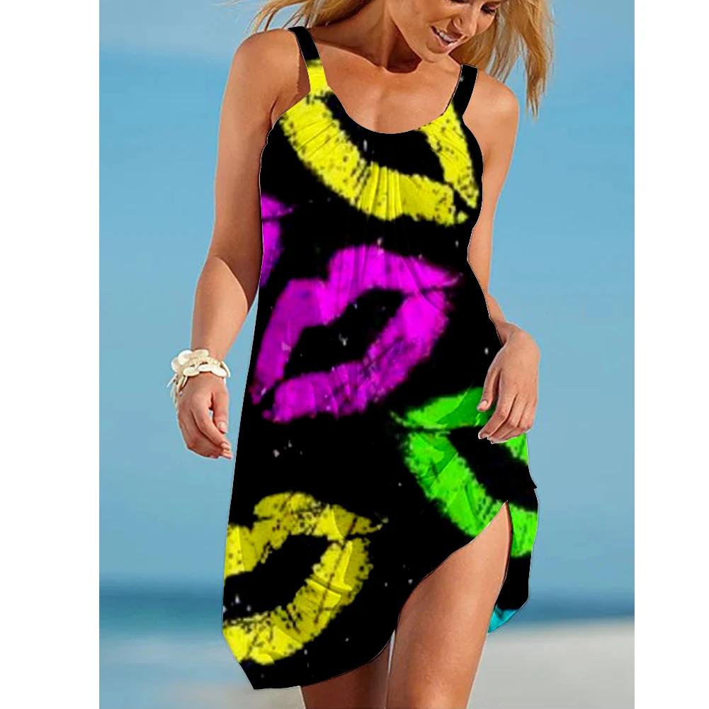 Sunflower Print Beach Dress Women Boho Sexy Strap Mini Dress Summer Floral Party Dresses Sleeveless Hem Sundress Camisole Short