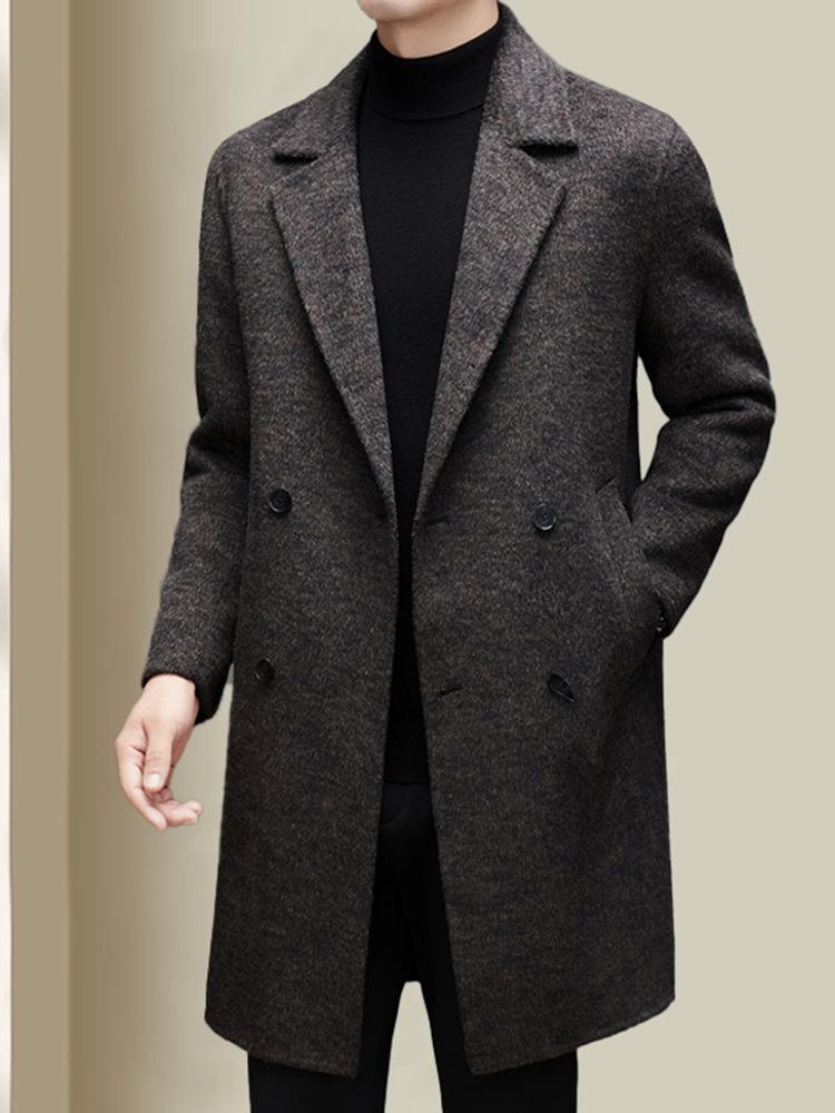 Men's Premium Double-Sided Wool Alpaca Double-Breasted Long Coat for Autumn/Winter