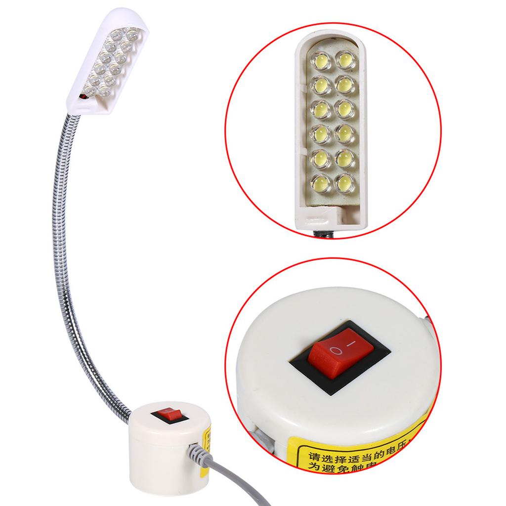 Sewing Machine Light 12 Leds Gooseneck Lamp Magnetic Base Switch Flexible Mounting  AC 220-
