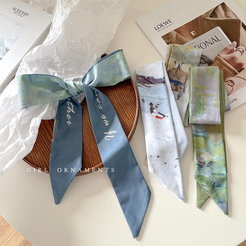 Luxary Brand Design Flower Print Silk Scarf for Women Fashion Hair Headband Foulard Lady Skinny Bag Scarves Neckerchief Tie