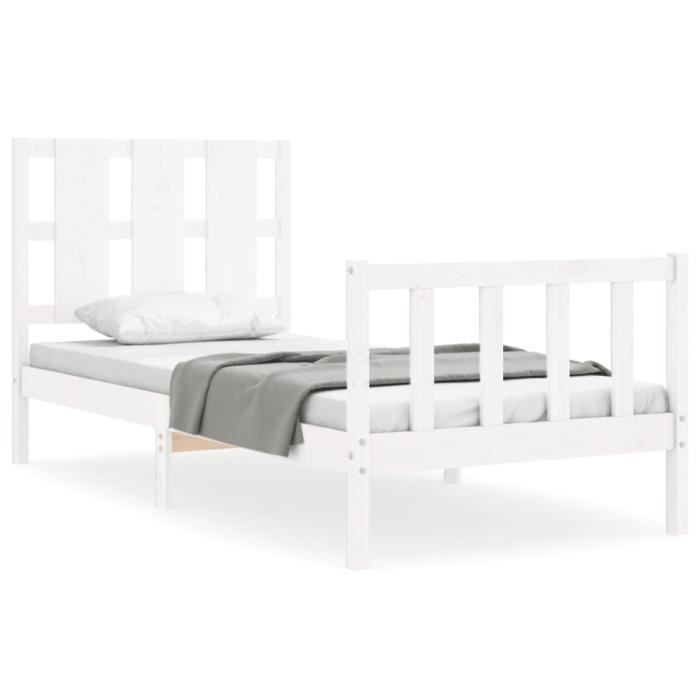 VidaXL Bed Frame with Headboard White 90x200 Cm Solid Wood 3192217