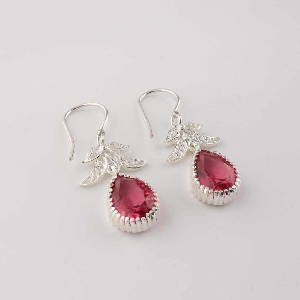 Pink Tourmaline Gemstone 925 Sterling Silver Dangle Earrings For Women 1.84" CE-27-2