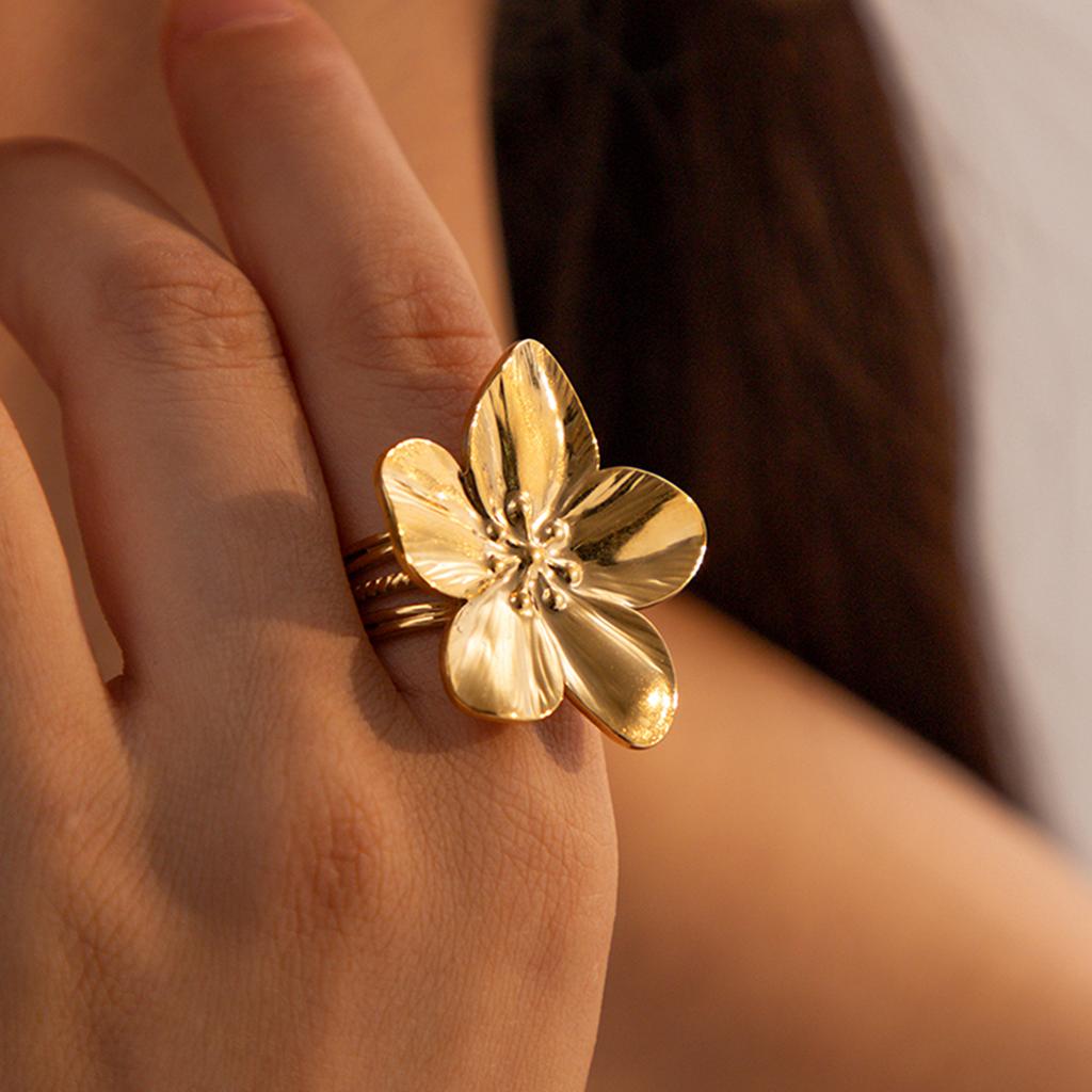 Youthway Romantische Offene Blumenringe Für Damen Minimalistisch Vergoldeter Edelstahlringe Einfacher Modeschmuck Geschenk für Mädchen