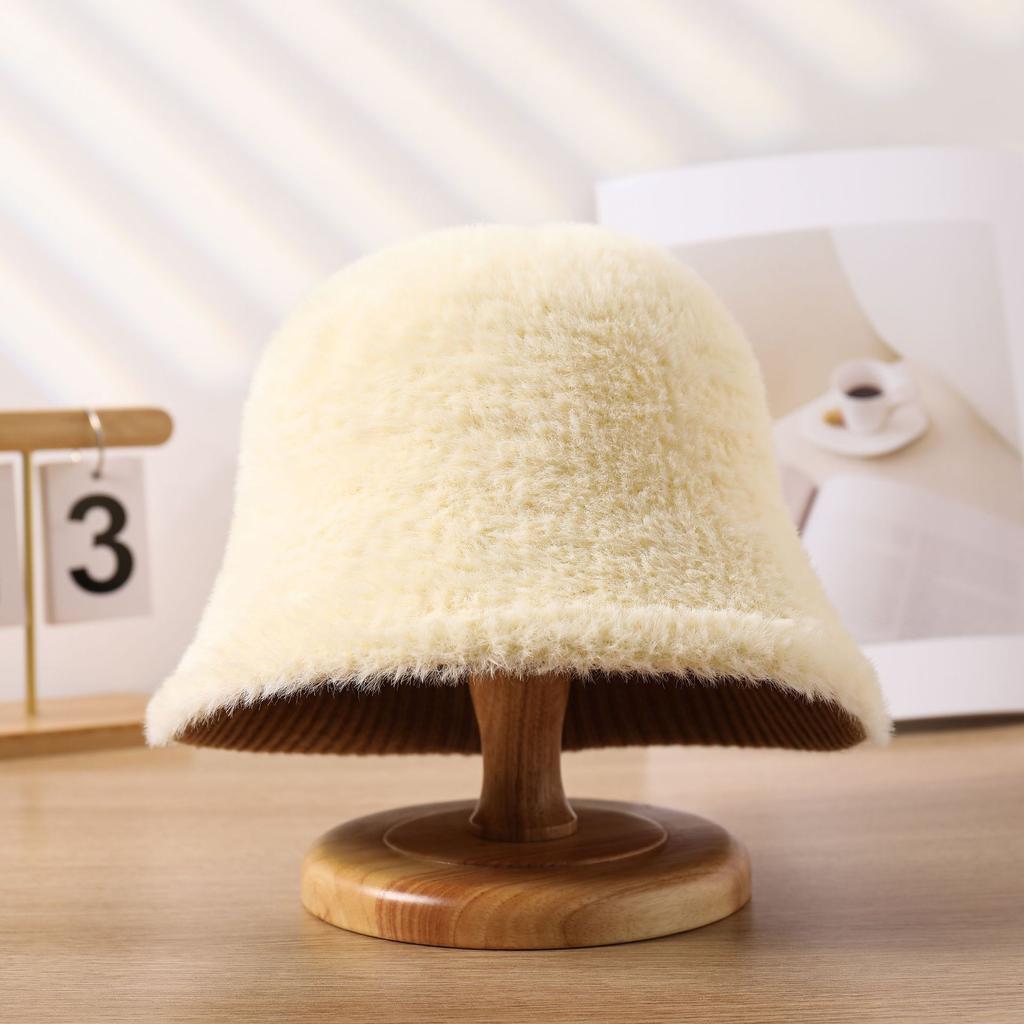 Pălărie de iarnă pentru femei, nouă, pălărie bucket de pluș, caldă, la modă, imitație nurcă, pălărie bucket versatilă