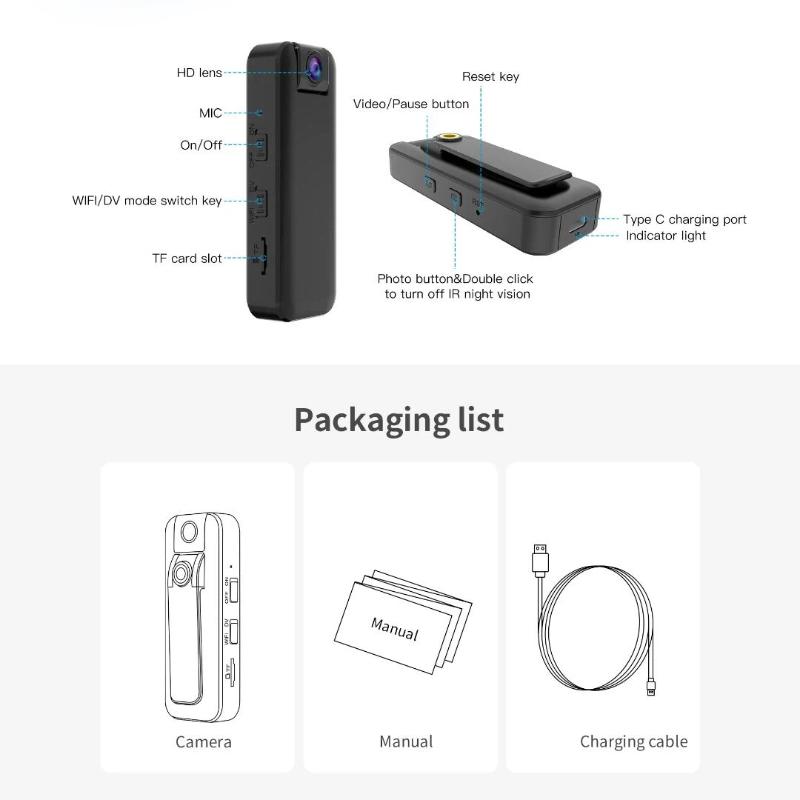 WiFi Hotspot Camera, Portable Digital Video Recorder, High-Definition Night Vision Law Enforcement Recorder