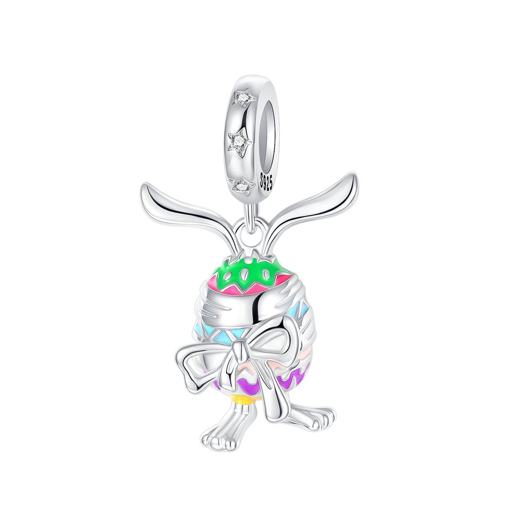 925 Silver The Easter Egg Pendant Can Be Opened Rabbit Charms Bead Fit Original Pan Bracelets Women DIY Fine Jewelry Party Gift