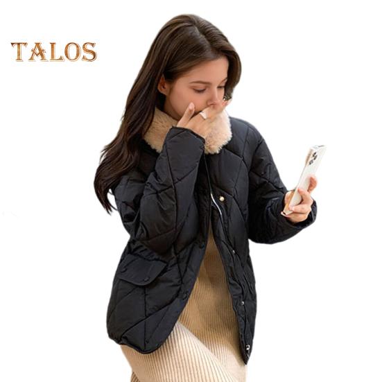 

Женское зимнее хлопковое пальто с плюшевым отложным воротником, ветрозащитная куртка с длинными рукавами, утолщенное однобортное пальто с подкладкой M чёрный