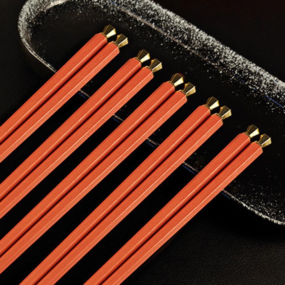 Orange 5 Pairs Chinese Chopsticks Sushi Sticks Korean Chopsticks Reusable Alloy Chop Sticks Kitchen Tableware Tool Accessories