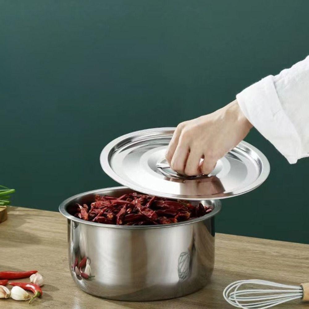 5Pcs Rustproof Stainless Steel Soup Pot With Lid Salad Bowl Lard Basin Stock Pot Set  Food