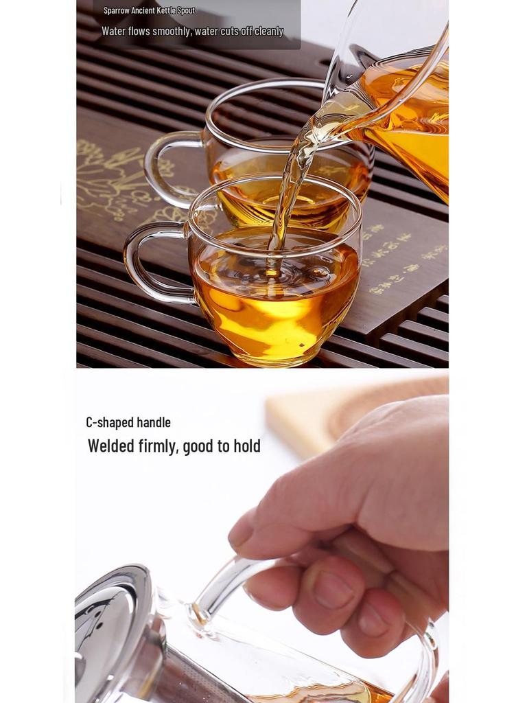 Vanshi High-Temp Glass Teapot with Stainless Steel Filter and Anti-Scald Design - Ideal for Kung Fu Tea