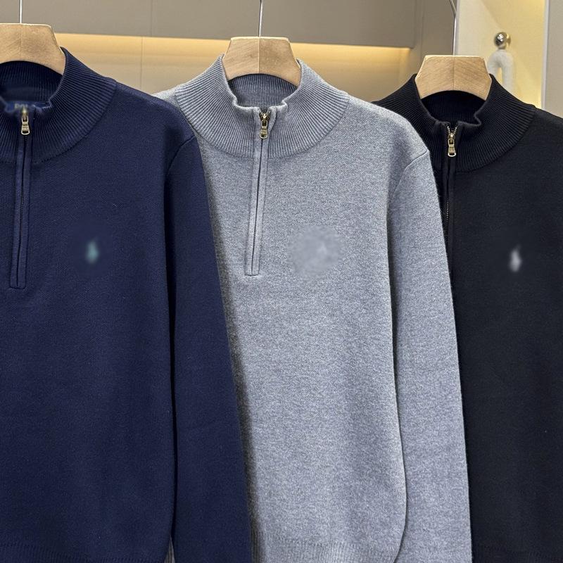 Men's Winter Half-High Collar Zipper Sweater with Embroidered Logo
