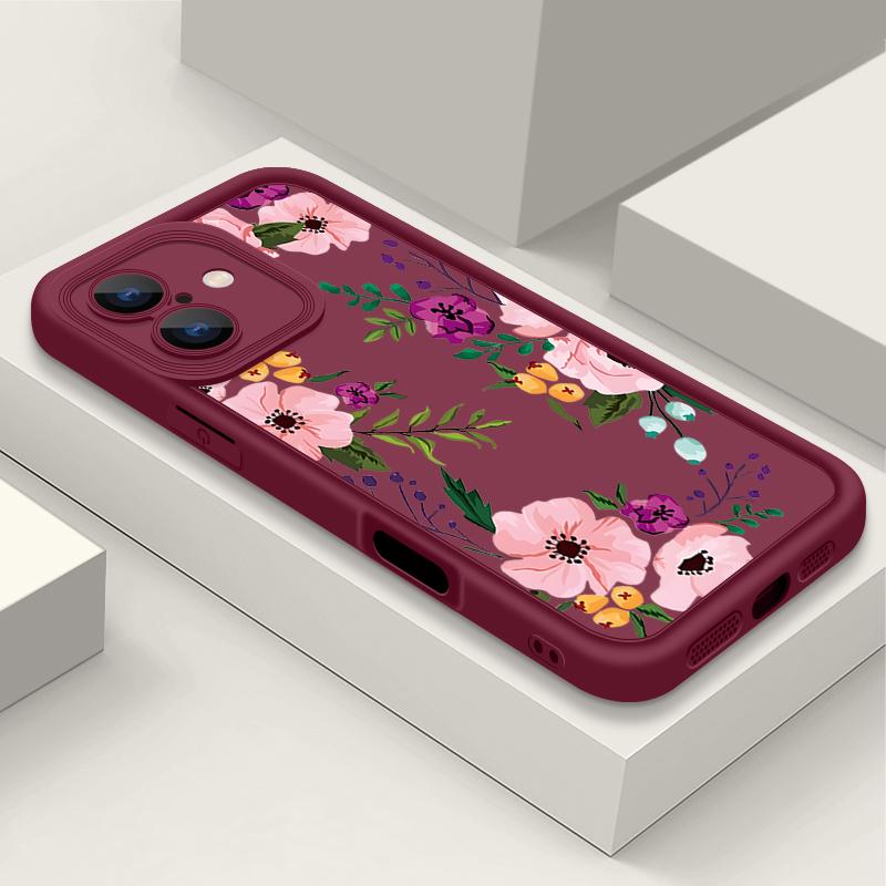 Luxury Floral Print TPU Matte Case For iPhone 16 Pro Max 15 Pro 14 13 12 11 XS XR 8 7 Soft Silicone Shockproof Phone Cover
