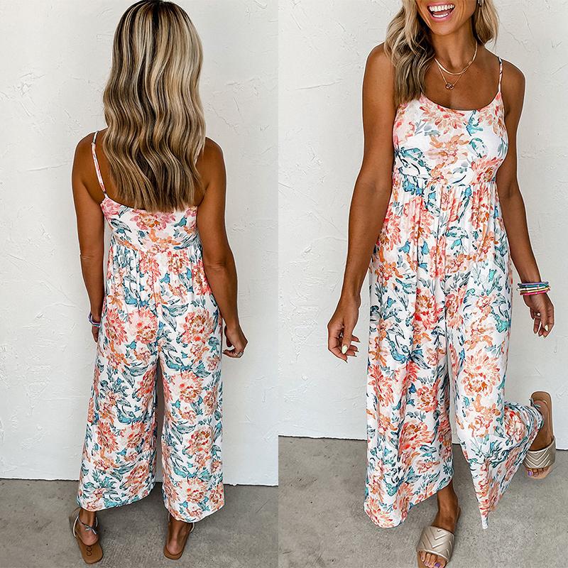 

Широкие брюки с высокой талией, комбинезон, женский комбинезон с цветочным принтом на бретельках и открытой спиной, женские цельные комбинезоны XXL оранжевый