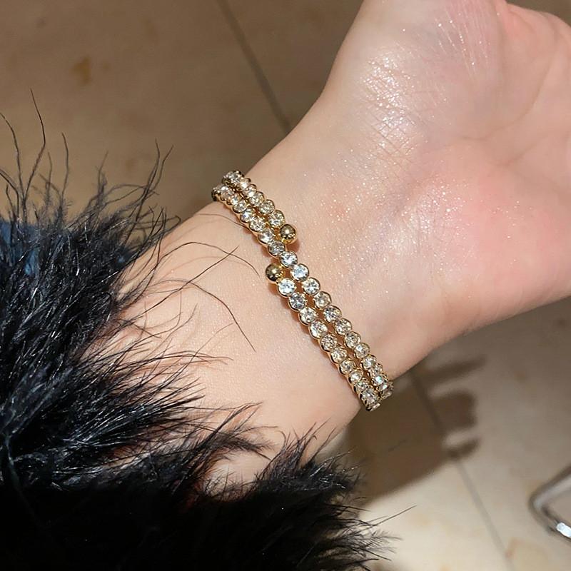 Geometric Double Layer Diamond Embellished Adjustable Bracelet For Stylish Office Wear золотой