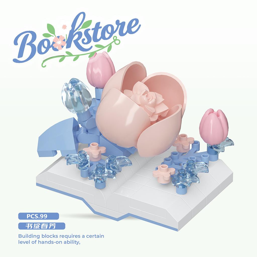 Creative Plastic Flowers Book Series Micro Building Blocks Educational Kids Toys Desktop Decoration Gift for Mother's Day