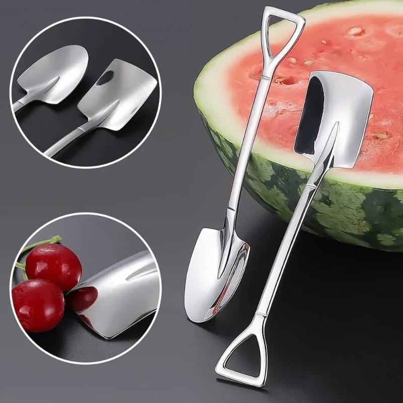 Stainless Steel Shovel Point Spoons Watermelon Coffee Tea Spoon Ice Cream Dessert Tip Scoop Cutlery Tableware Set Kitchen Tools