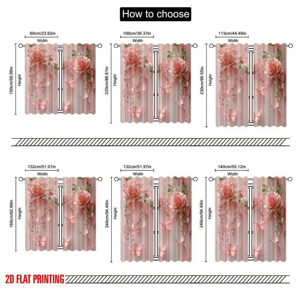 2pcs Window Treatment Curtains Floral Butterfly Fabric,Without Electricity Family Party Use for All Occasions