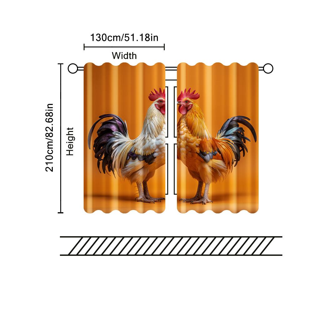 Filtering Curtains Excluding Rods Non Movable Without Batteries Chicken Themed Use Bedrooms Living Rooms Set Of 2 Made Polyester Area Decor