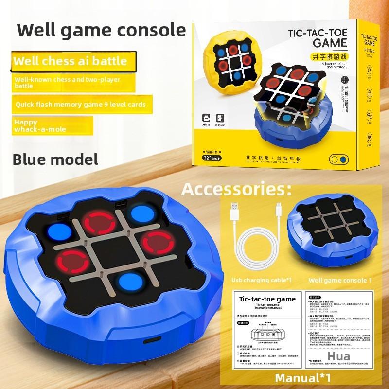 Tic Tac Toe Handheld Game Electronic Rechargeable Kids Fun Travel Toy синий