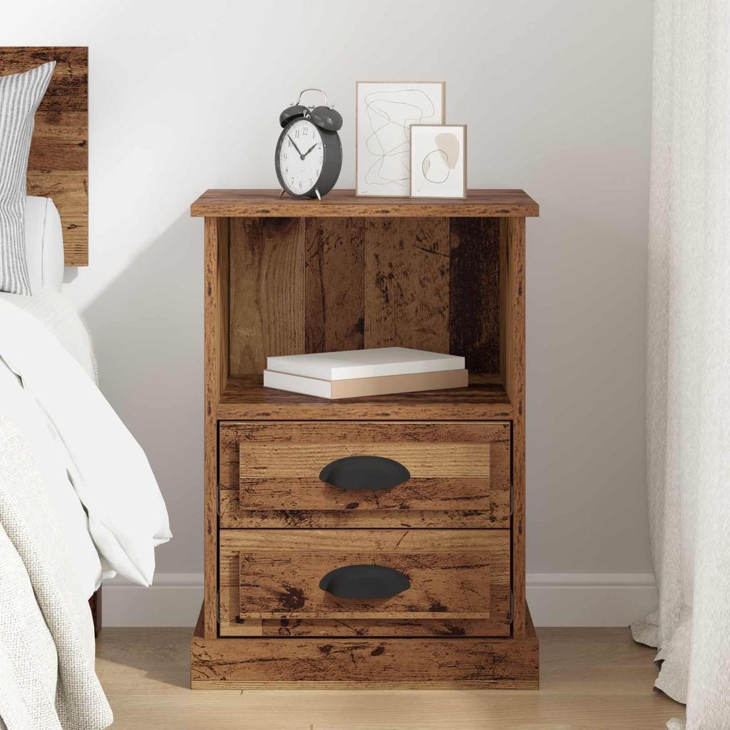 Nightstand with Drawers Reclaimed Wood Look 36 X 43 X 60 Cm Engineered Wood