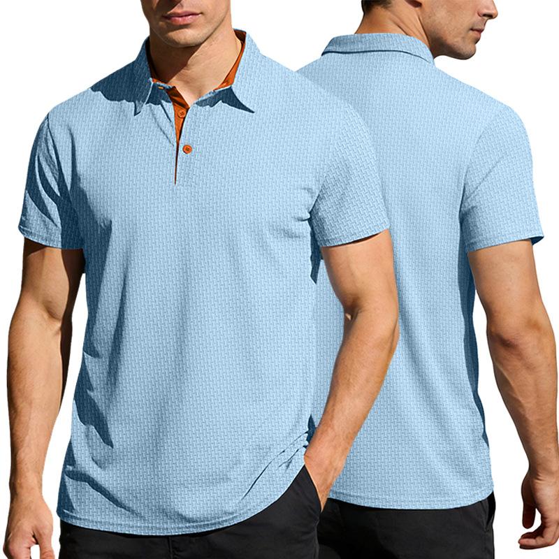 Spring Summer Men's Waffle Knit Polo Shirt Short Sleeve Contrast Collar Casual Golf Top