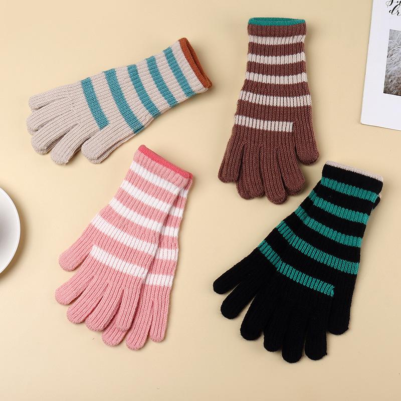 Women's Autumn and Winter Warm and Cold Gloves Outdoor Cycling Windproof Knitted Wool Gloves Student Touch Screen Thickened Gloves