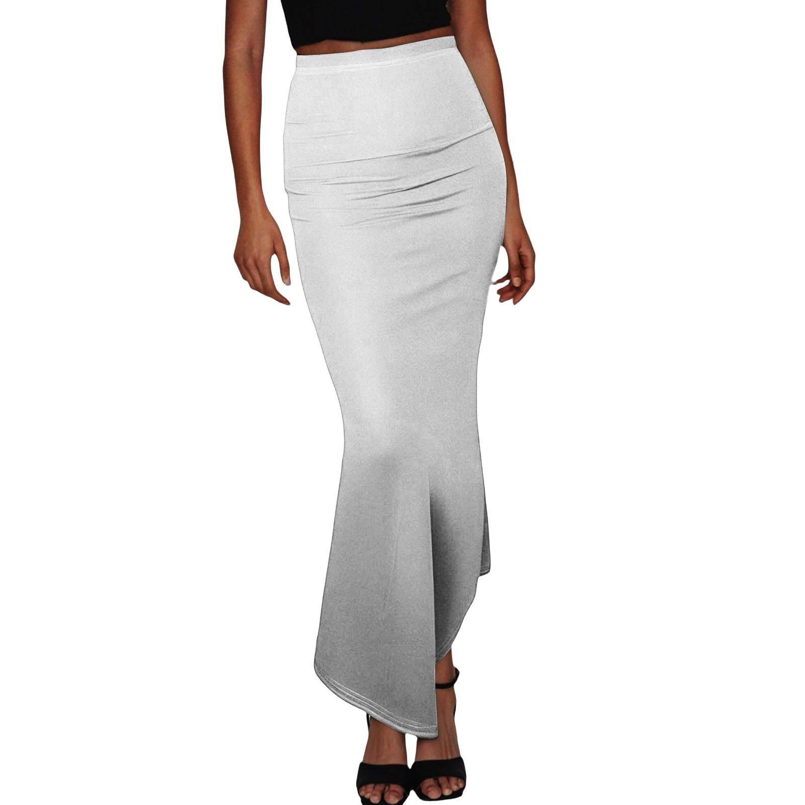 

Женская модная повседневная однотонная юбка средней длины с высокой талией и фасоном «рыбий хвост» XL белый