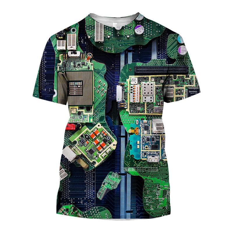 

3D Printed Circuit Board Graphic T Shirt for Men Summer Casual T-shirt Casual Electronic Chip Creative Tee Shirts Women Gym Tops 6XL