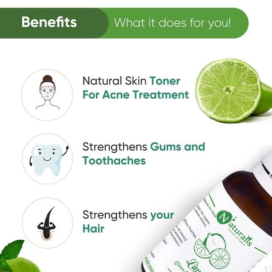 Naturalis Essence Of Nature Lime Essential Oil 100% Undiluted Pure And Natural Therapeutic Grade For Skin, Hair- 30Ml