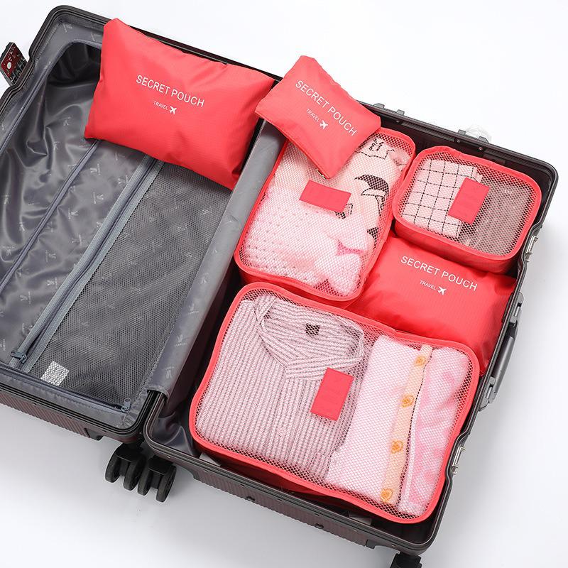 

6-Piece Travel Storage Set: Underwear and Shoe Bags with Large Capacity, Dustproof Suitcase Organizer кавун червоний колір