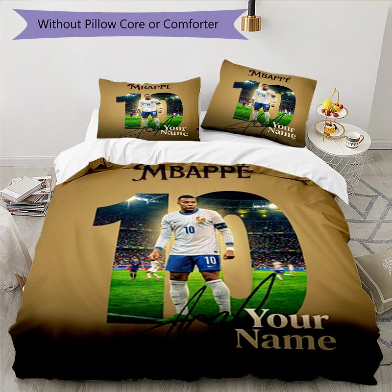 3pcs Custom Name Football Legend Printed Bedding Set Duvet Cover Closure Includes 1 Duvet Cover & 2 Pillowcases, Soft and Comfortable for All Seasons.