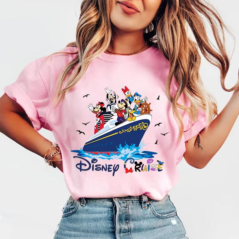 2025 Summer Captain Mickey Friends Disney Cruise Ship Printed Women's 100% Pure Cotton Printed Breathable T-shirt Y2K Loose Top