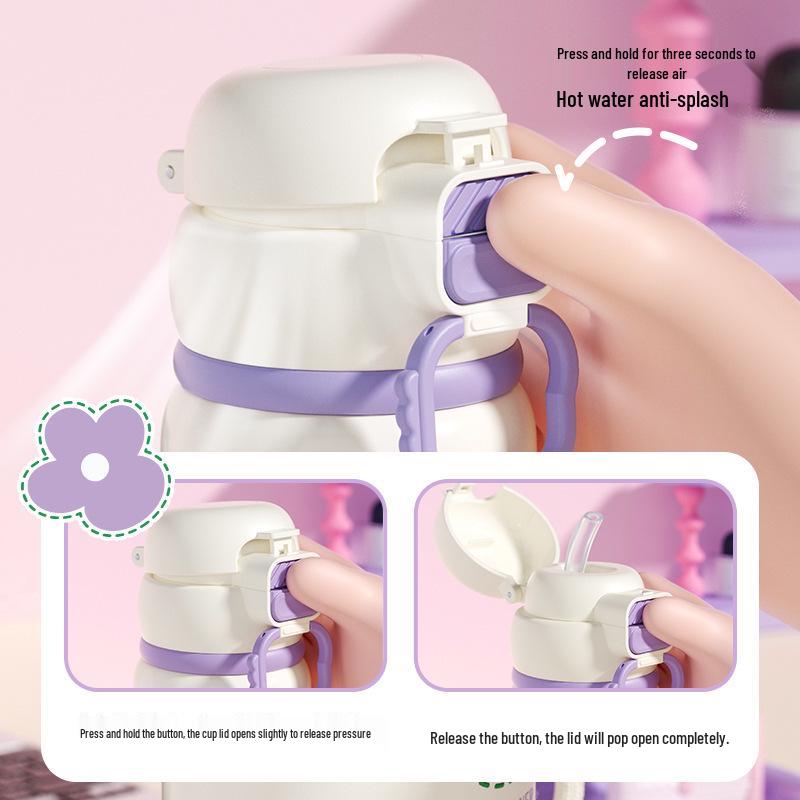 316 Stainless Steel Straw Thermos Cup for Girls - High Appearance, Large Capacity, Perfect for Students and Children
