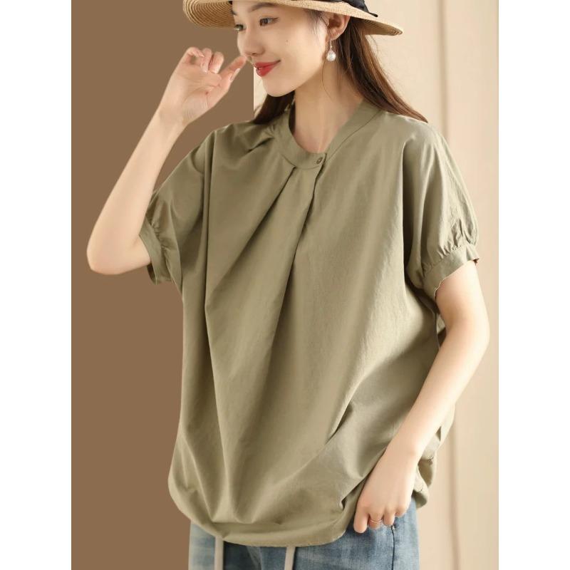DIMANAF 2026 Summer New Plus Size Women Blouse Shirt Elegant Lady Tops T-Shirt Solid Cotton Fashion Casual Clothing