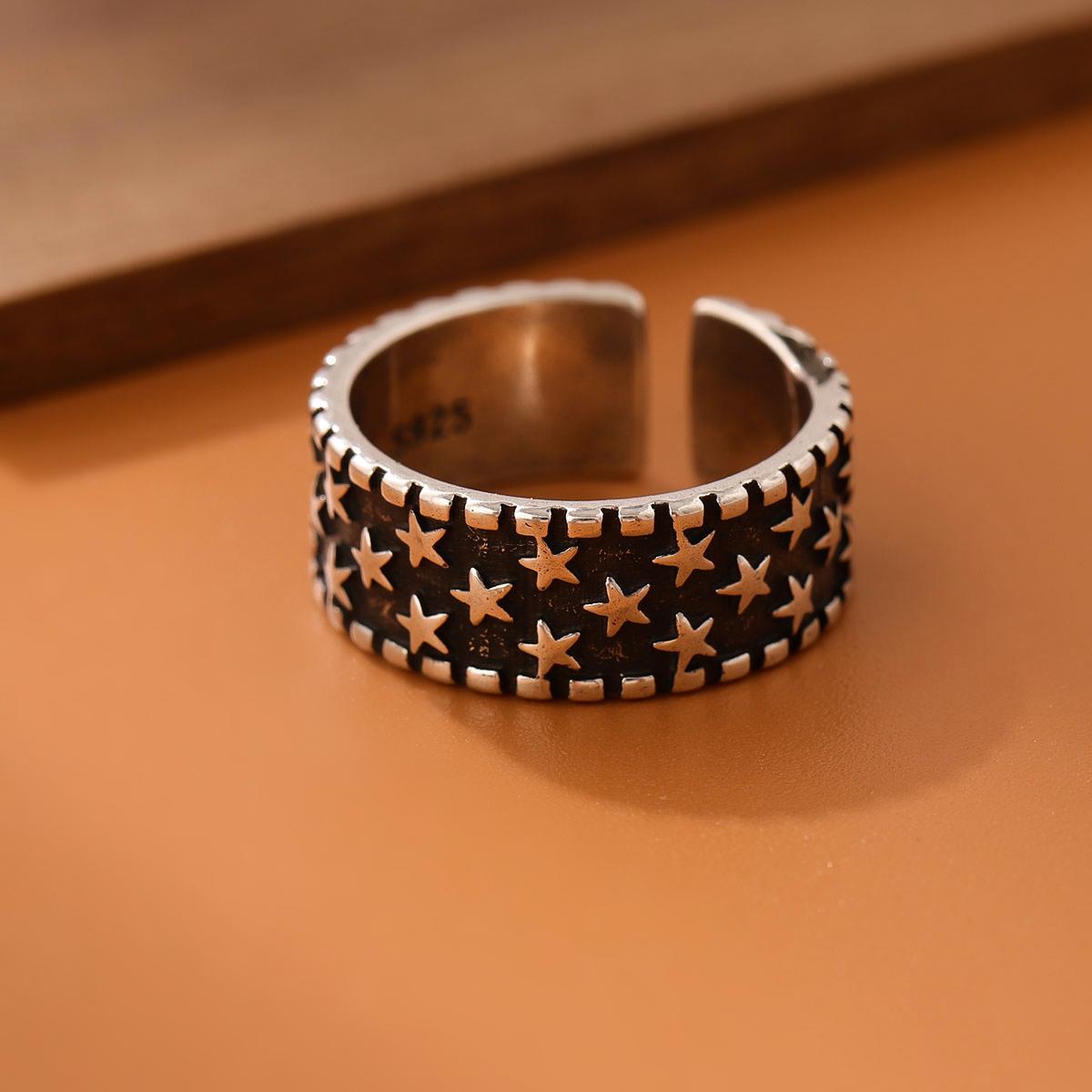 

Fashion Personality Retro Stars 925 Sterling Silver Jewelry Five-pointed Exquisite Women Gift Opening Rings R123 срібний