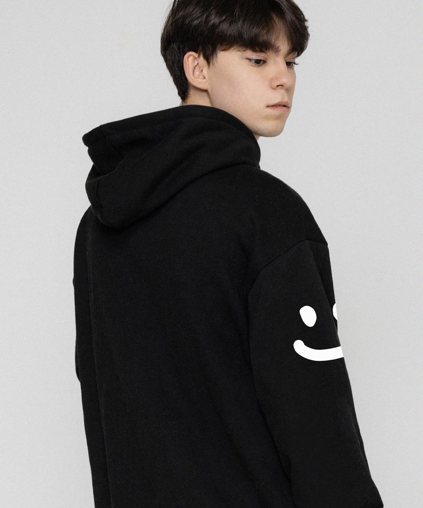 [Unisex] Multi Smile Drawing Hoodie_Black/White Logo