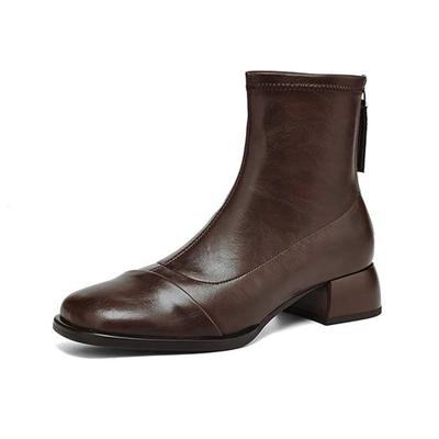 Microfiber Winter Round Toe Thick Heels Chelsea Boots Size 43 Women Zipper Retro Elegant Women Ankle Boots
