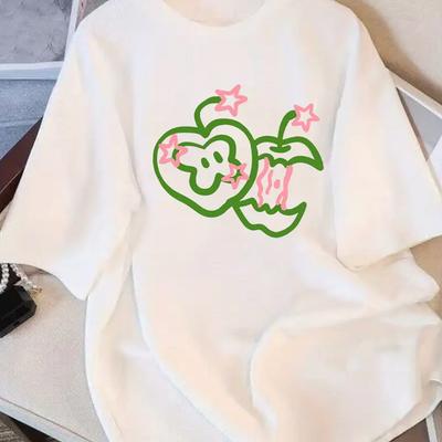 Womens Round Neck Loose Tshirtcartoon Graphic Print Casual Short Sleeved Tshirt