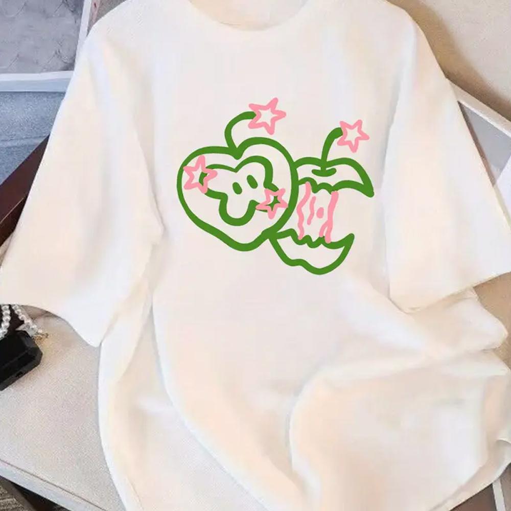 Womens round neck loose Tshirtcartoon graphic print casual short sleeved Tshirt S