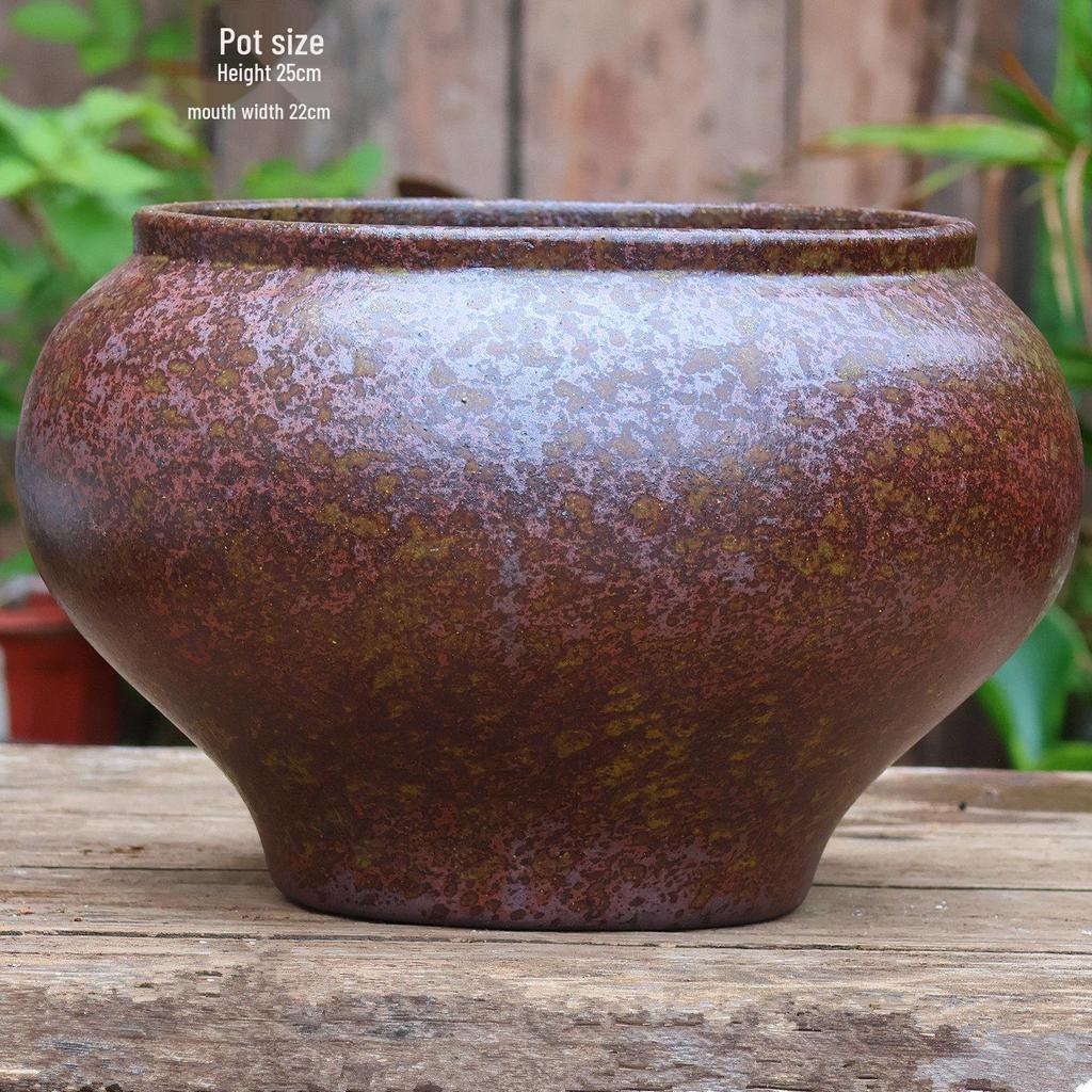 Retro White Coarse Pottery Jar - Large Bougainvillea Bamboo Turtle Back Flower Pot