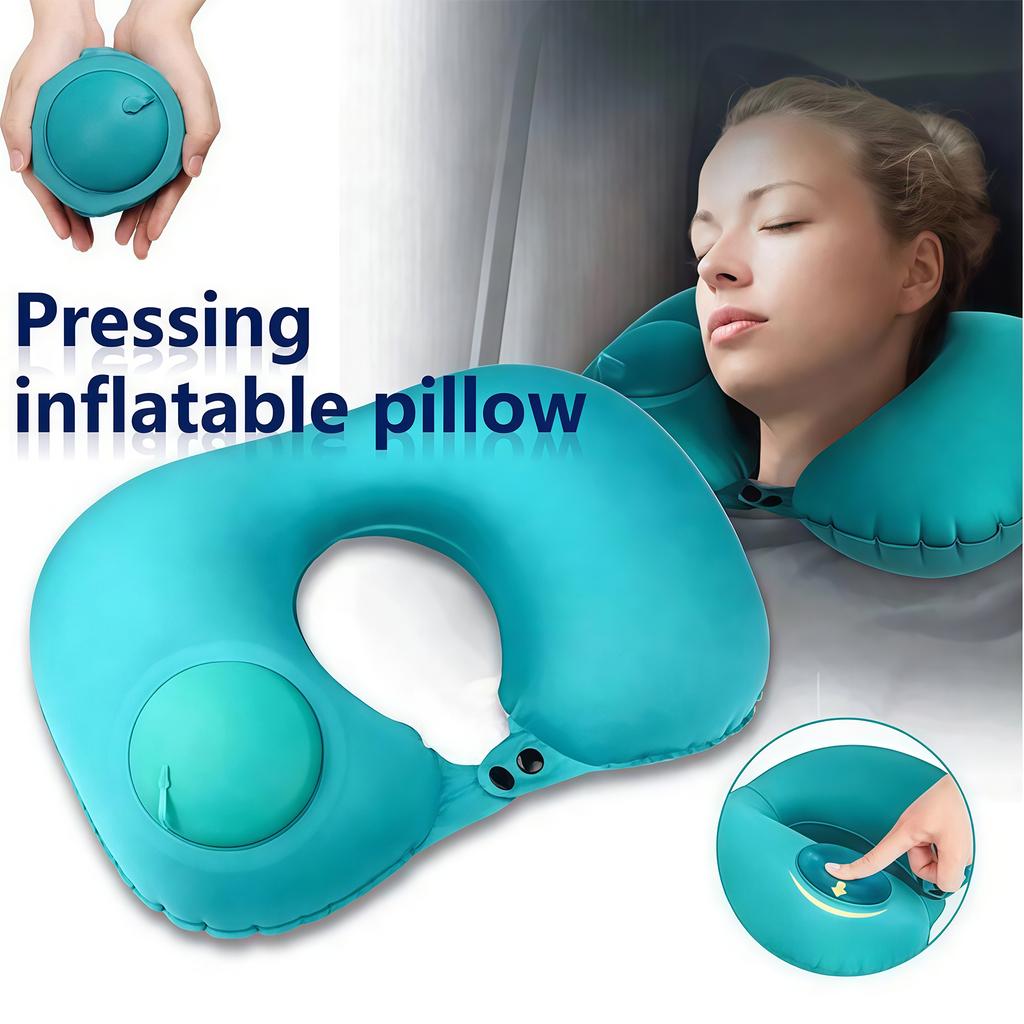 Inflatable U-shaped Neck Pillow, Portable and Foldable Travel Pillow with Manual Inflation, Cervical Spine Support Pillow