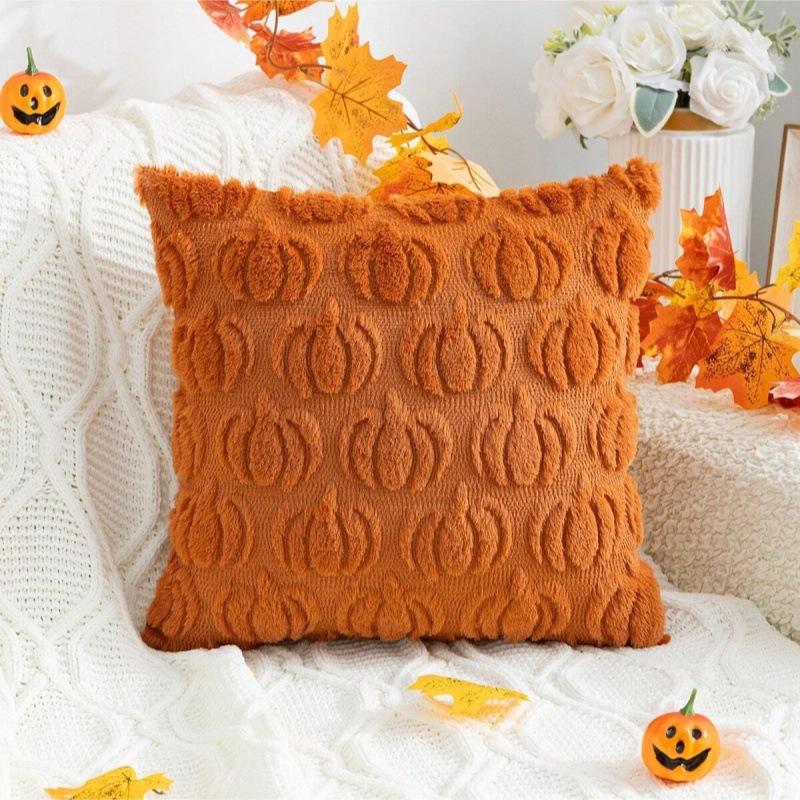 2/1pcs Autumn Pumpkin Throw Pillow Covers - Soft Plush Jacquard, Zipper Closure,  Pumpkin Design,  - Cozy Fall Decor for Sofa & Bedroom