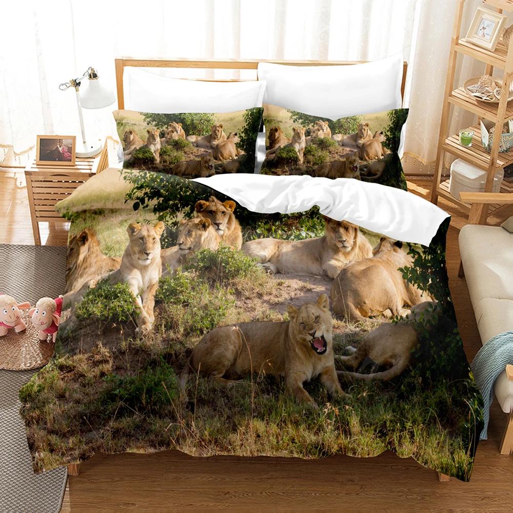Comforter 3D Lion Print S King Size Animal Bedding Set Starry Galaxy Comforter Microfiber +Pillow Shams