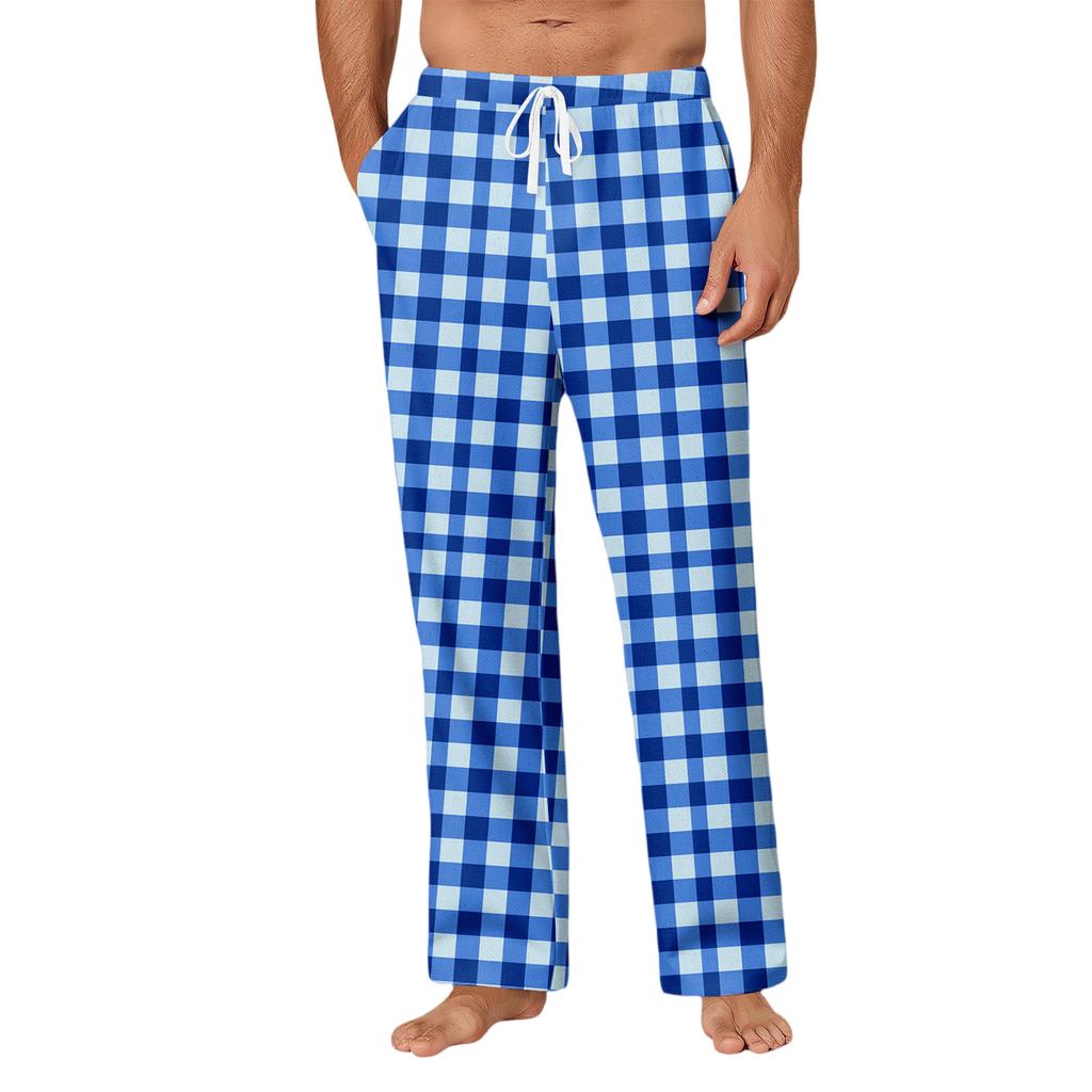 Men's Drawstring Pocket Casual Pants Plaid Stripe Print Pocket Casual Pants Home Pajama Pants