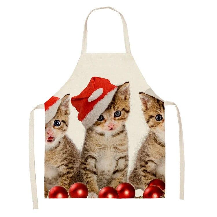 Simple Red Hat Cat and Dog Pattern Women's Kitchen Apron Linen Clean New Year 2022 New Apron