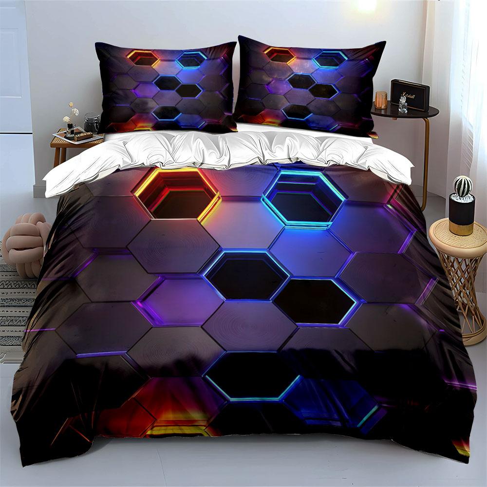 Hexagonal Neon Pattern Bedding Bedding Duvet Cover Set Duvet Cover Pillowcases (1 * Duvet Cover 2 * Pillowcases, Without Duvet Insert)